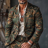 cheap Men&#039;s Printed Blazers-Men&#039;s Camo Long Sleeve Turndown Vintage Casual Outdoor Street Daily Buttons 3D Print Multi Pocket