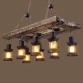 abordables Suspension-95cm LED longue bande rétro lustre en bois avec abat-jour en verre corde suspension 8 têtes blanc chaud lumières luminaire décoratif rétro rustique antique plafonnier AC110V AC220V
