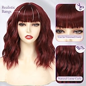 economico Parrucche trendy sintetiche-parrucche corte ondulate con frangia per donne parrucche caschetto riccio parrucche lunghe fino alle spalle per donne bianche parrucche con frangia in fibra sintetica resistente al calore parrucche di