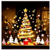 abordables Etiqueta engomada-Pegatinas navideñas para ventanas, pegatinas estáticas extraíbles para decoración navideña, pegatinas de PVC de color blanco puro, juego de calcomanías extraíbles de tamaño pequeño para decoraciones