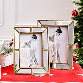 cheap Statues-Mirror-Edged Resin Photo Frame, 6x8 Inch Decorative Display Frame for Tabletop, Stylish Accent for Home and Office Décor
