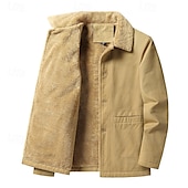 baratos Jaquetas Cargo-Homens Jaqueta de Inverno Casaco de lã Jaqueta sherpa Diário Férias Térmico / Quente Bolsos Tosão Outono &amp; inverno Tecido Moda Roupa de rua Lapela Padrão Preto cáqui Verde Tropa Casaco