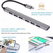 levne USB rozbočovače-usb hub dock 3.0 7 port usb 2.0 3.0 hub multi splitter adaptér otg typ c hub pro lenovo huawei xiaomi macbook hliníková slitina