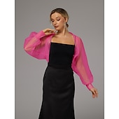 abordables enveloppes d&#039;invité de mariage-boléro en maille protection solaire manches longues bouffantes transparent cache-épaules boléro en tulle organza de mariée mode invité de mariage écharpe femme tout-assorti printemps&amp;amp;robe d&#039;été