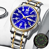 economico Orologi al quarzo-1 pz nuovo acciaio inossidabile con orologio da uomo digitale calendario settimanale display moda tendenza vita viaggio luminescente tempo libero sport affari orologio regalo di compleanno regalo di