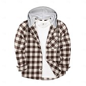 cheap Flannel Shirts-Men's Shirt Flannel Shirt Overshirt Plaid Casual Daily White Long Sleeve Hooded Winter Spring &amp;  Fall Clothing Apparel