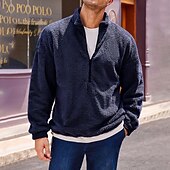 economico Felpa con cappuccio in pile-Per uomo Felpa con cappuccio Sherpa morbido Felpa con cappuccio e zip corta Nero Blu marino Verde Cachi Grigio Con Cappuccio Semplice Tasca Sport &amp; Outdoor Quotidiano Ferie Streetwear Cool Casual