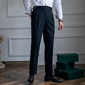 baratos Magro-Homens Graduação Social Calças chinês Bolsos Côr Sólida Conforto Formal Festa Trabalho Moda Estilo Clássico Preto Cáqui Micro-Elástica