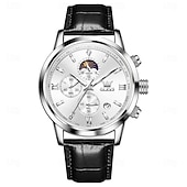 abordables Montres à quartz-OLEVS Hommes Montres à quartz Mode Affaires Montre Bracelet Affichage des phases de lune Lumineux Calendrier Chronographe Cuir Suivre