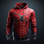 baratos moletons 3d masculinos-Homens SPIDER Moletons Moletom Casacos Moletom com capuz Gola Redonda Moda Impressão 3D Festa Feriado Streetwear Vermelho Com Cordão Outono Inverno Designer