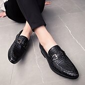 cheap Semi-Formal-Men&#039;s Red Crocodile-Embossed Faux Leather Loafers – Luxury Slip-On Shoes with Sleek Metal Buckle Accent for Formal and Business Wear