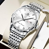 baratos Relógios Quartz-novo relógio masculino moderno e moderno com espelho de vidro reforçado com minerais, calendário luminoso, display de semana, multifuncional, à prova d&#039;água, esportivo