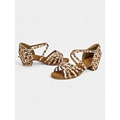 abordables Chaussures de danses latines-sandales de danse latine à imprimé léopard avec semelle en daim souple pour femmes – talons ouverts à lanières avec boucle réglable, idéales pour la salsa, le tango et la danse de salon