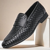 voordelige Semi-formeel-Bruine imitatieleren penny loafers voor heren met geweven bovenkant en rubberen zool - comfortabel en stijlvol voor zakelijke casual of smart casual outfits