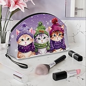 cheap Cosmetic Bags &amp; Cases-Winter Cat Trio Cosmetic Pouch – Cute and Colorful Makeup Bag with Kittens in Hats and Scarves, Perfect for Holiday Gift or Travel Organizer