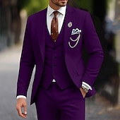 abordables Trajes semi-formales-De los hombres Boda Ropa de fiesta de noche Trajes Negro Burdeos Negocios Formal Color sólido Estándar Juego de 3 piezas Recto 2 botones