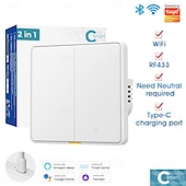 billige Hvitevarer-tuya smart lysbryter har type-c 1/2/3 bryter 2,4ghz wi-fi lysbryter fungerer med alexa og google home
