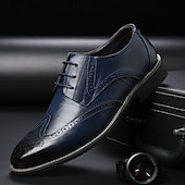 cheap Formal-Men&#039;s Classic Brown Brogue Oxford Dress Shoes – Faux Leather Lace-Up Formal Footwear for Office &amp; Events