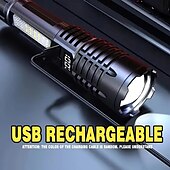 ieftine Lanterne-1 lanternă cu led reîncărcabilă ultra-luminoasă cu zoom  &amp; lampă de lucru din cob abs durabil, lumină laterală, lanternă portabilă pentru camping în aer liber, alergare, drumeții, pescuit de urgență