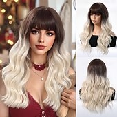 cheap Synthetic Trendy Wigs-24 Inch Synthetic Wig Women&#039;s Wig Blonde Long Wavy Hair with bangs Fashion Daily Christmas Party Wigs
