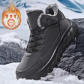 abordables Botas de invierno y nieve-Botas de nieve de invierno negras para hombre: botas de senderismo impermeables, forradas con piel, con cordones y suela antideslizante para climas fríos