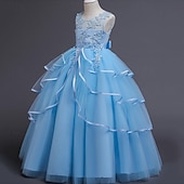 abordables Robes à Fleurs pour Filles-Robe de Demoiselle d&#039;Honneur Fille enfants Fille Robe de princesse Utilisation Mariage Soirée Elégant Magnifique Maille Couleur unie Sans Manches Col Ras du Cou Blanche Rose Claire 4 ans et +