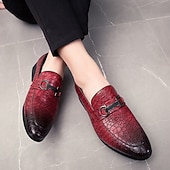 cheap Semi-Formal-Men&#039;s Red Crocodile-Embossed Faux Leather Loafers – Luxury Slip-On Shoes with Sleek Metal Buckle Accent for Formal and Business Wear