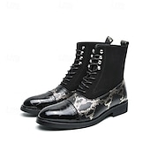 abordables Bottes habillées-bottines de luxe vertes pour hommes | similicuir à motif serpent avec bout en relief crocodile et design à lacets