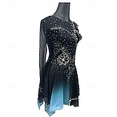 cheap Figure Skating Dresses-Figure Skating Dress Women&#039;s Girls&#039; Ice Skating Dress Black Patchwork Thumbhole Mesh Spandex Stretchy Training Practice Professional Skating Wear Thermal Warm Crystal / Rhinestone Long Sleeve Ice