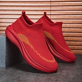 economico Sneakers da uomo-sneakers slip-on rosse leggere da uomo | tomaia in flyknit traspirante con suola comoda per attività casual e sportive