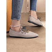 economico Scarpe oxford da donna-scarpe oxford in pelle scamosciata con pannello leopardato da donna – ballerine stringate con punta affilata per outfit casual ed eleganti
