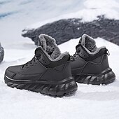 abordables Botas de invierno y nieve-Botas de nieve de invierno negras para hombre: botas de senderismo impermeables, forradas con piel, con cordones y suela antideslizante para climas fríos
