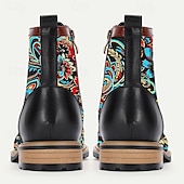 cheap Premium Leather Boots-Men&#039;s Premium Cowhide Leather Lace-Up Boots with Floral Jacquard Design and Cap Toe - Stylish and Durable Ankle Boots for Casual and Formal Occasions