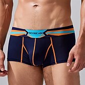 cheap Men&#039;s Boxers Underwear-Men&#039;s 1 PCS Boxers Underwear Boxer Shorts Patchwork Elastic Waist Chinlon Breathable Soft Comfortable Color Block Letter Mid Rise Black White