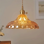 voordelige Hanglampen-retro messing glazen hanglamp amberkleurig dik materiaal glazen kroonluchter geblazen glazen plafondlampen met verstelbaar snoer