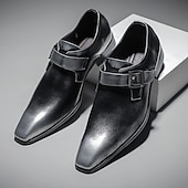 levne Formální-pánské vínové lakované boty z umělé kůže na pásek pro mnichy – společenské boty s přezkou s brogue detaily pro obchodní nebo svatební události