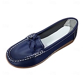 cheap Women's Slip-Ons &amp; Loafers-Women's Navy Blue Loafers – Comfortable Slip-On Moccasins with Bow Accent and Non-Slip Sole for Casual Everyday Wear