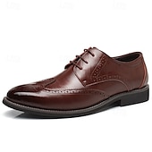 cheap Formal-Men&#039;s Classic Brown Brogue Oxford Dress Shoes – Faux Leather Lace-Up Formal Footwear for Office &amp; Events