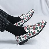 billiga Tillfällig-loafers med vitt blommönster för män med tofs och guldaccent – snygga vardags- och semiformella skor för moderiktiga outfits