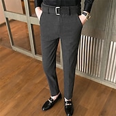 preiswerte Schlank-Herren Abschlußfeier Anzughose Hose Chinos Tweed-Hosen Knöpfe Tasche Einfarbig Komfort Formell Party Arbeit Mode Klassicher Stil Schwarz Khaki Mikroelastisch