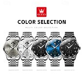 levne Quartz hodinky-OLEVS Muži Křemenný Módní Hodinky na běžné nošení Wristwatch Zobrazení fáze měsíce Svítící Kalendář VODĚODOLNÝ Ocel Hodinky