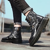 abordables Botas de combate-Botas de combate de piel sintética patentada para hombre: diseño con cordones de estilo militar con detalles de camuflaje, suela resistente para uso al aire libre y casual