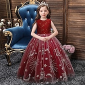 abordables Robes de fête-Enfants Fille Robe de fête Etoile Sans Manches Utilisation Noël Anniversaire Maille Magnifique Doux Polyester Maxi robe soirée Robe Évasée Robe Trapèze Eté 4-12 ans Rose Claire Rouge Bleu