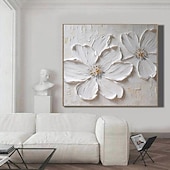 voordelige Schilderijen van bloemen/planten-handgemaakte handgeschilderde olieverfschilderij 3d grote witte bloem olieverfschilderij op canvas origineel acryl schilderij zwaar getextureerd schilderij abstract landschap wandkunst bloemen