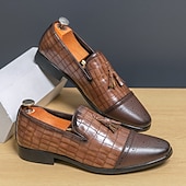 economico Semi-formale-mocassini da uomo in similpelle con motivo coccodrillo marrone e dettaglio nappa – eleganti scarpe eleganti slip-on per occasioni formali e abbigliamento da ufficio