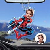 preiswerte Weihnachten-Personalisierte Foto-Hängeornamente Individuelles Spiderman Superhelden Kindergesicht Acryl 2D Weihnachtsbaumornamente hängender Autoschmuck Geschenke für Superhelden-Fans