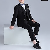 billiga Pojkes formella kostym-4 delar Ringbärarkostym Pojkar Barn Kostym Formell kostym Kavaj &amp; väst &amp; byxor &amp; slips Formell Fest Alla hjärtans dag Mode Häftig Ensfärgat Ficka Svart Marinblå Polyester