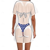 billiga Rolig grafik-dambikiniskjorta täcka upp klänning rolig söt bikinitryck för badkläder kortärmad 3d-grafik baggy badkläder täckning
