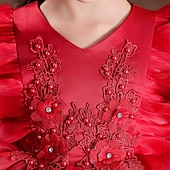 preiswerte Partykleider-kinderkleidung Mädchen Party Kleid Blume Langarm Hochzeit Besondere Anlässe Patchwork Zip bezaubernd Süß Baumwolle Polyester Asymmetrisch abendkleider Sommer Frühling Herbst 4-13 Jahre Weiß Rosa Rote