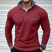 preiswerte Klassisches Poloshirt für Herren-Herren Poloshirts Golf Poloshirts Strasse Geschäft Kargen Klassisch Langarm Modisch Basic Patchwork Tasche Farbblock Herbst Winter Jahreszeiten Regular Fit Hellblau Babyblau Schwarz Weiß Burgunderrot